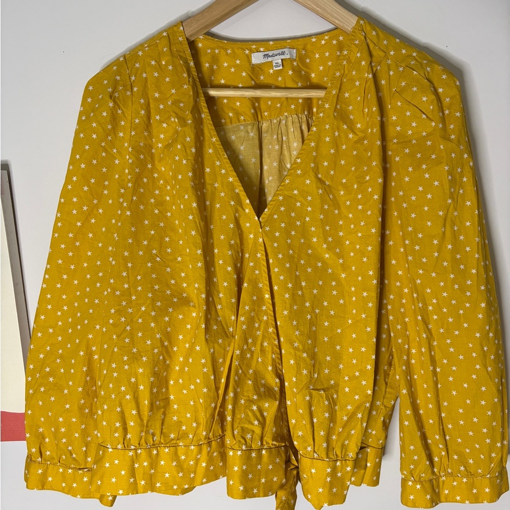 Madewell XL Star Scatter Wrap Top Blouse Golden Yellow - Picture 2 of 8